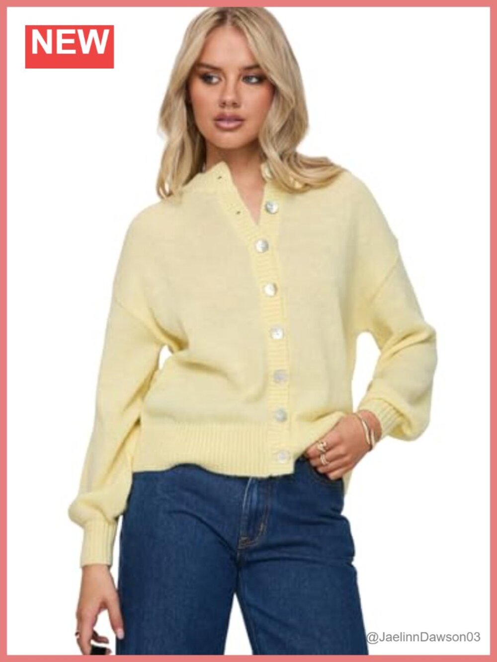 Knit Button-Down Cardigan with Drop Shoulders and Ruched Cuffs